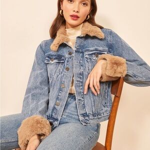 Reformation Blue Jean Jacket with Sherpa Collar